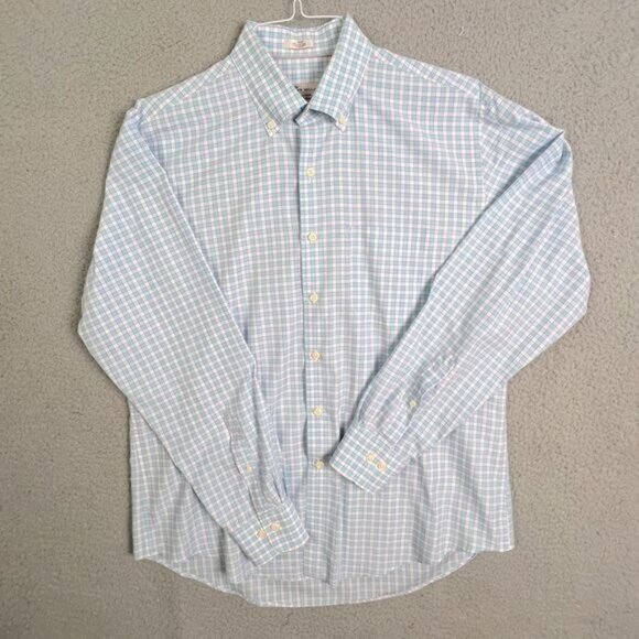 PETER MILLAR MENS BUTTON DOWN SHIRT LIGHT WHITE CHECK SIZE L - Picture 1 of 9